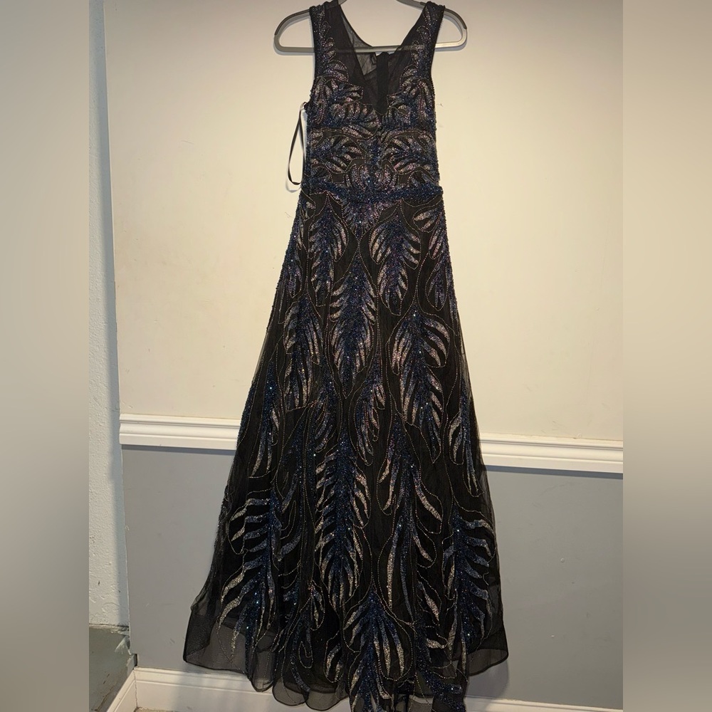 Elegant Black and Blue beaded  Evening Gown